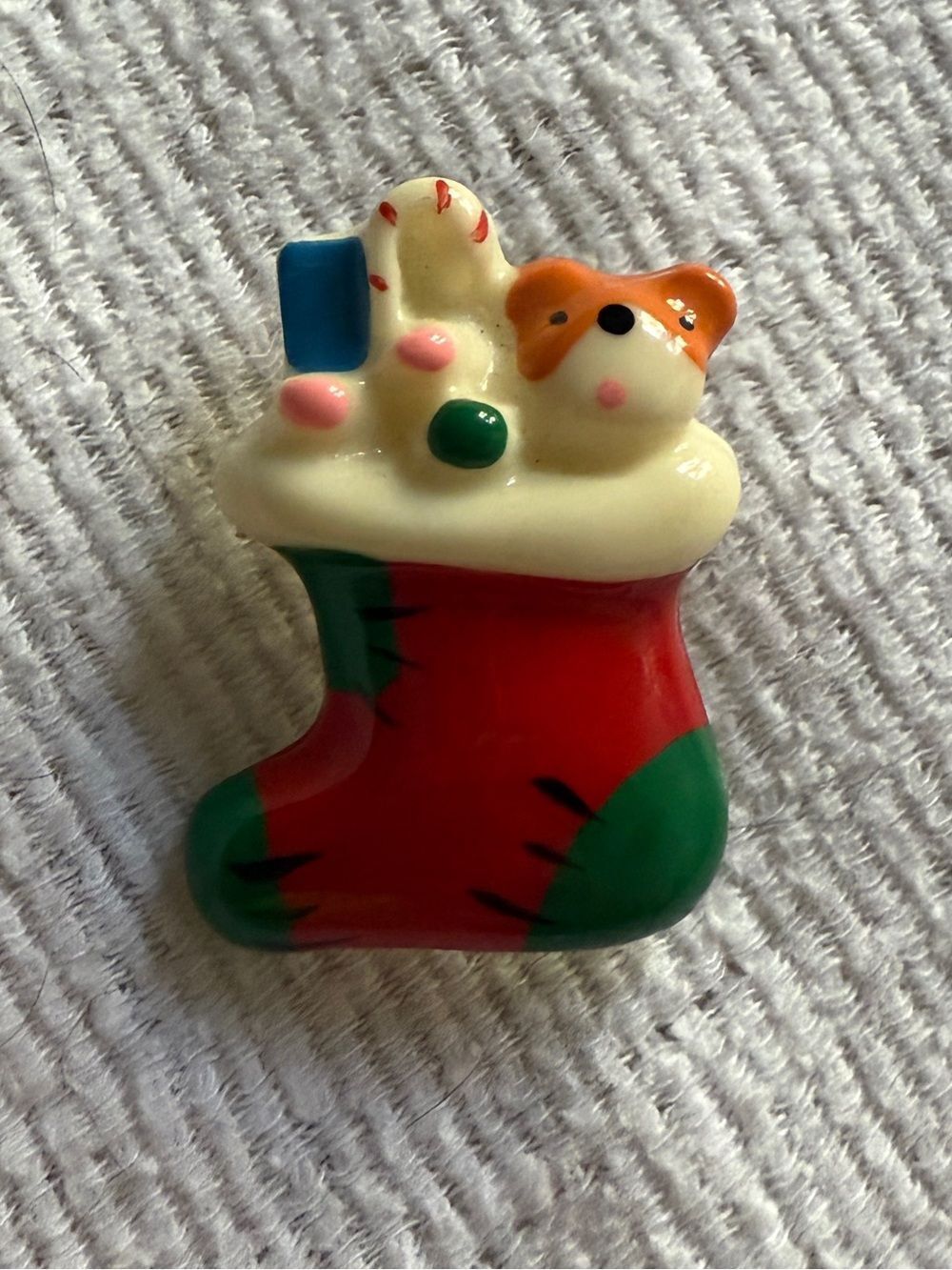 Vintage Lucite Christmas Sock with Toys Brooch